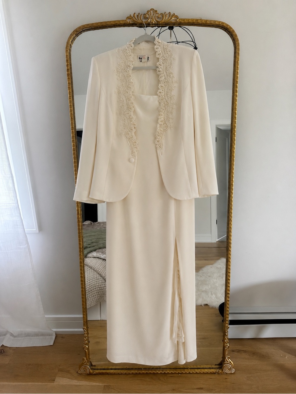Karen Miller Elegant Cream Maxi Dress with Lace-Trim Jacket